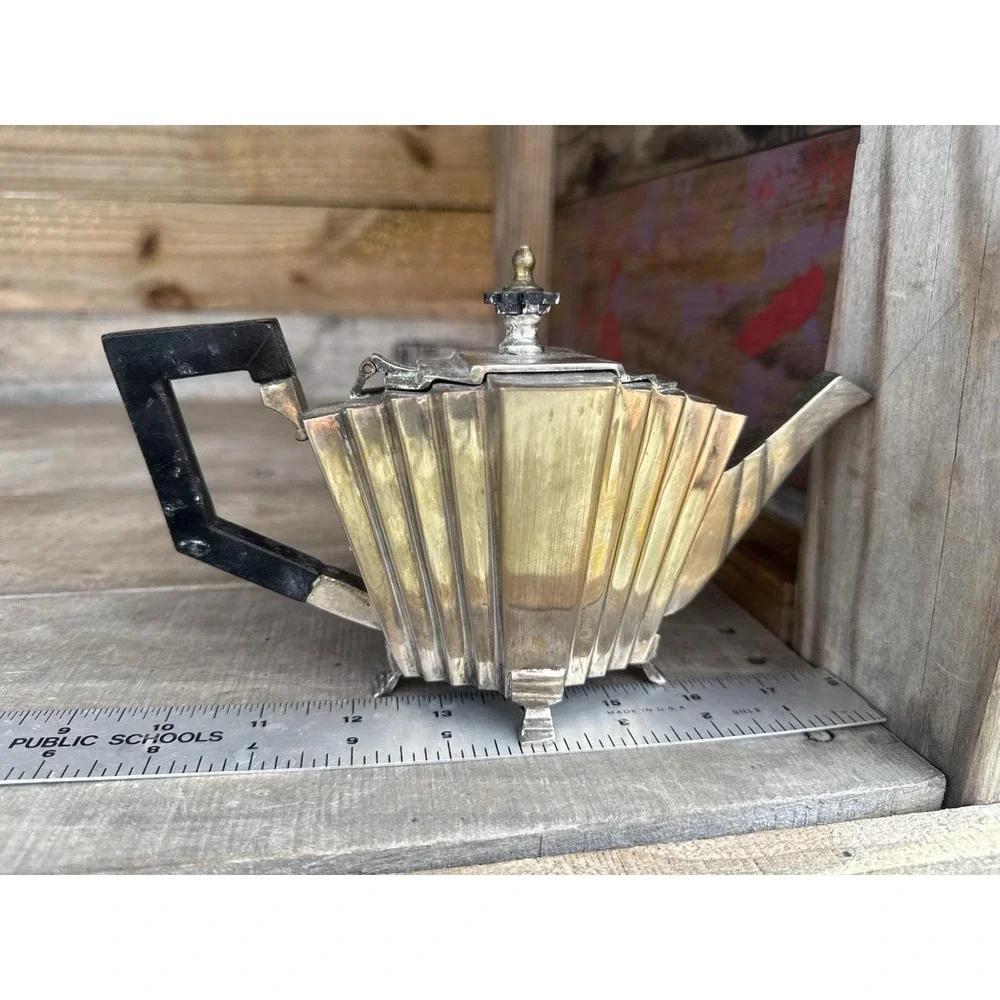 Antique Art Deco Stylish Silverplate‎ Teapot with Ebony Handle